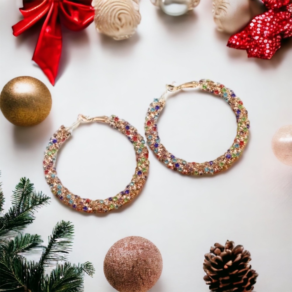 Rhinestone Multi-Color Decor Hoop Earrings